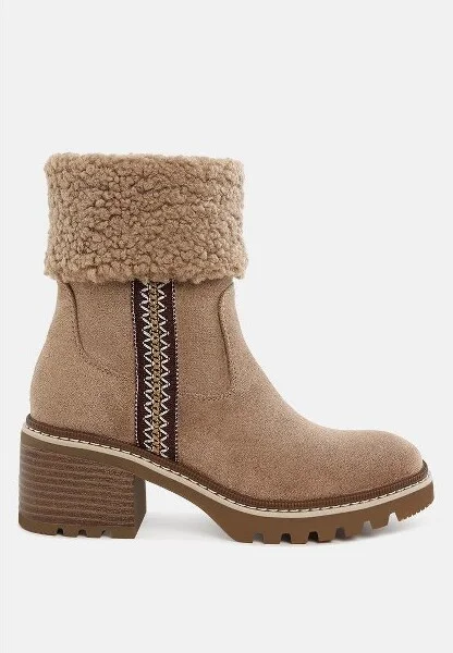 Woolly Faux Fur & Embroidery Detail Boots Women