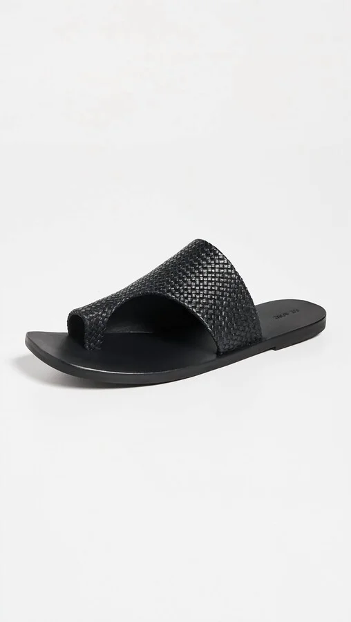 Woven Abstract Slide Sandal In Black