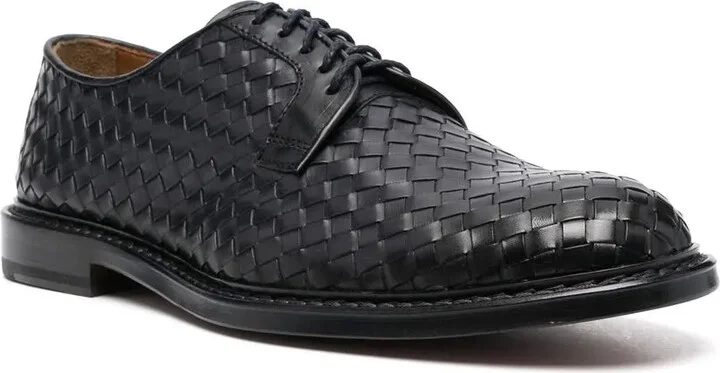 Woven Lace-Up Leather Derby Shoes - Image 2