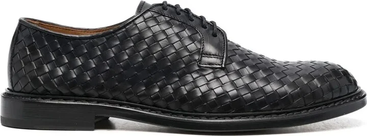 Woven Lace-Up Leather Derby Shoes