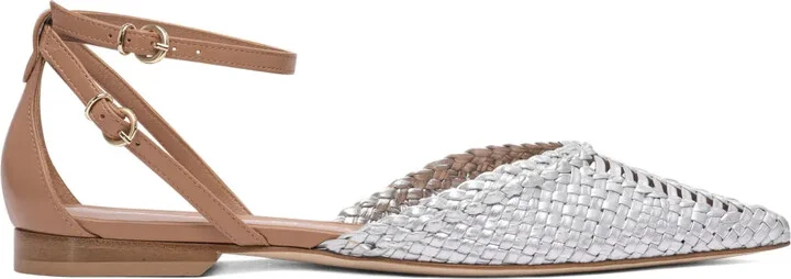 Woven Leather Ankle-Strap Pumps