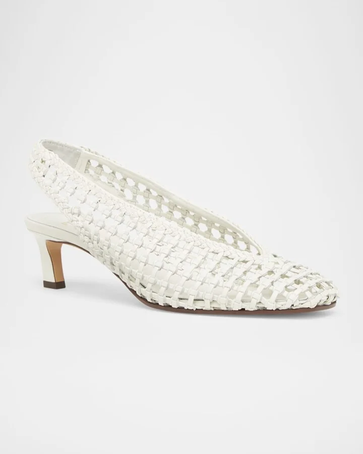 Woven Leather Kitten-Heel Slingback Pumps - Image 4