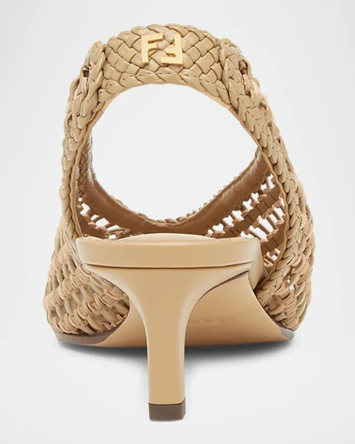 Woven Leather Kitten-Heel Slingback Pumps - Image 6
