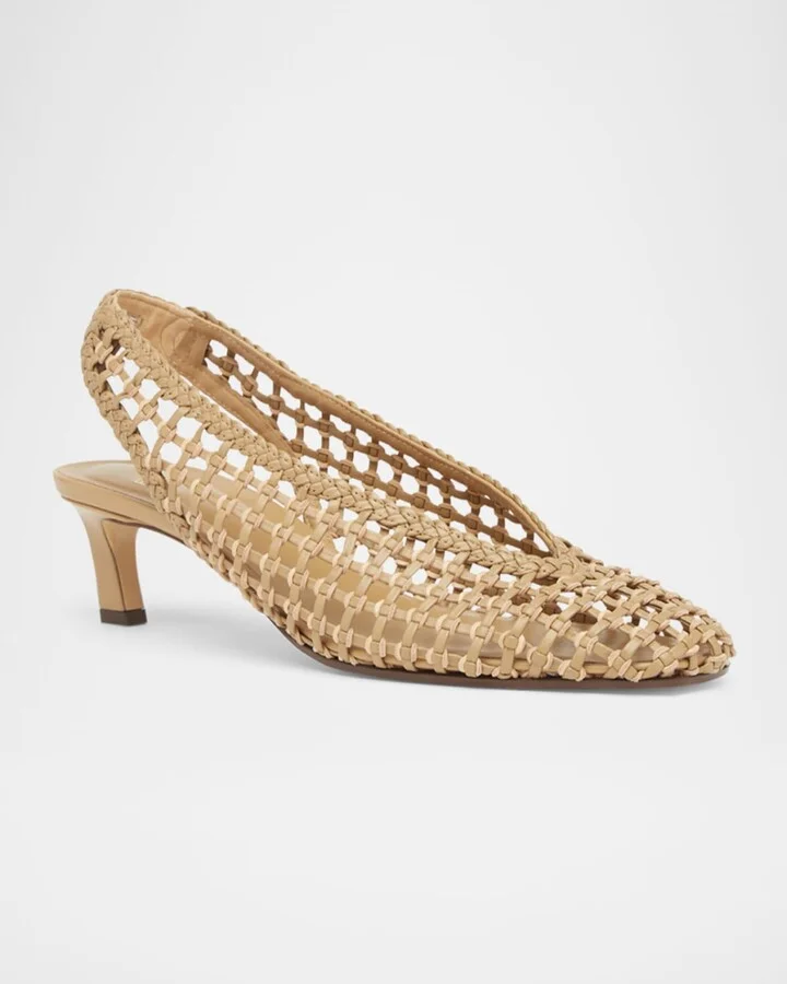Woven Leather Kitten-Heel Slingback Pumps - Image 7
