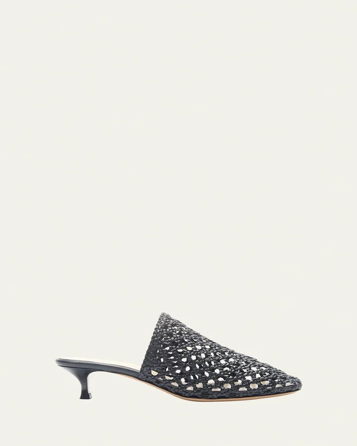 Woven Leather Kitten Mules
