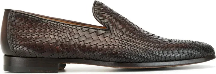 Woven Leather Low Heel Loafers