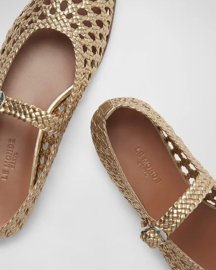 Woven Leather Mary Jane Ballerina Flats - Image 2
