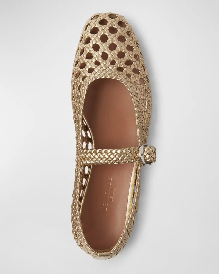 Woven Leather Mary Jane Ballerina Flats - Image 3