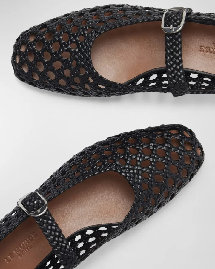 Woven Leather Mary Jane Ballerina Flats - Image 2