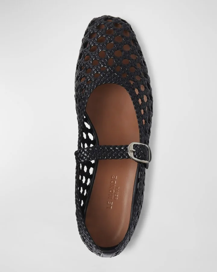 Woven Leather Mary Jane Ballerina Flats - Image 3