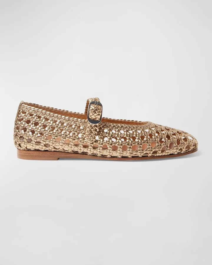 Woven Leather Mary Jane Ballerina Flats