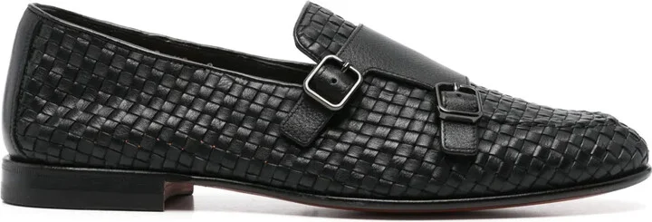 Woven-Leather Monk Shoes