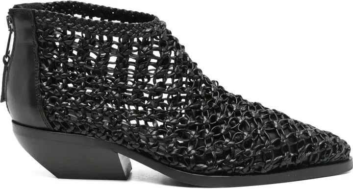 Woven Leather Pointed-Toe Boots