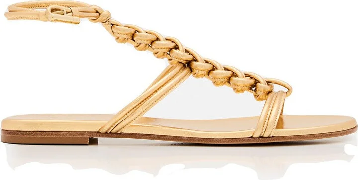 Woven Leather Sandals With Round Open Toe Design