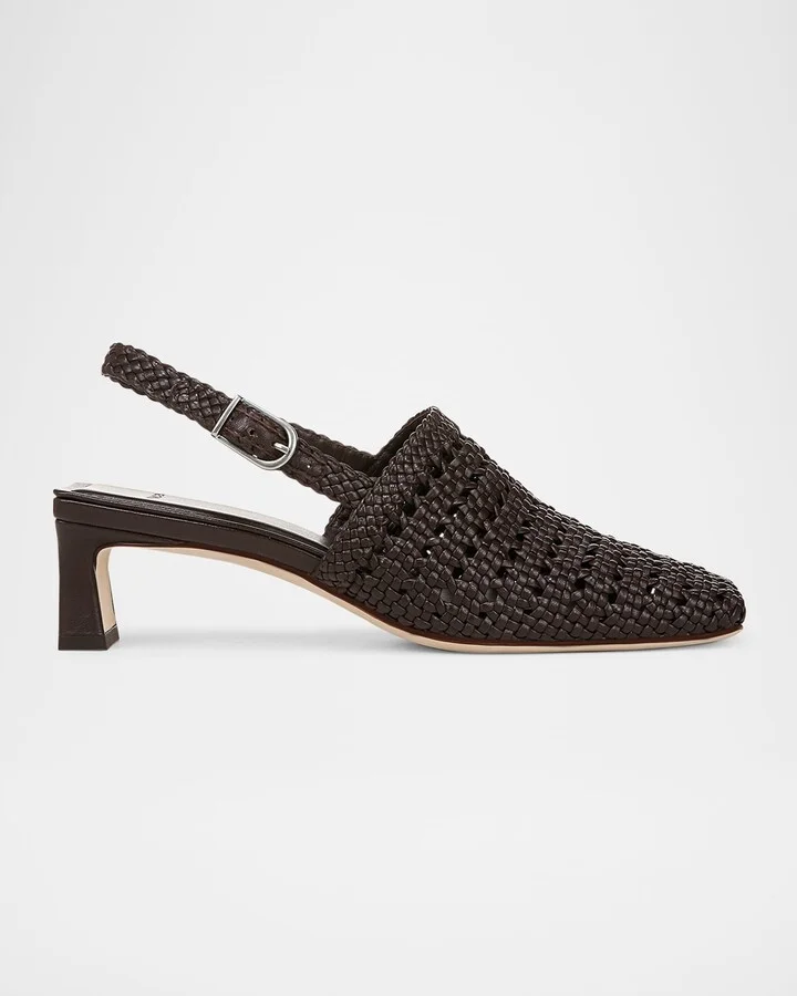 Woven Leather Slingback Pumps