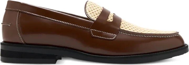Woven-Panels Leather Loafers