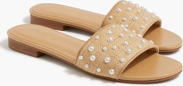 Woven pearl slide sandals