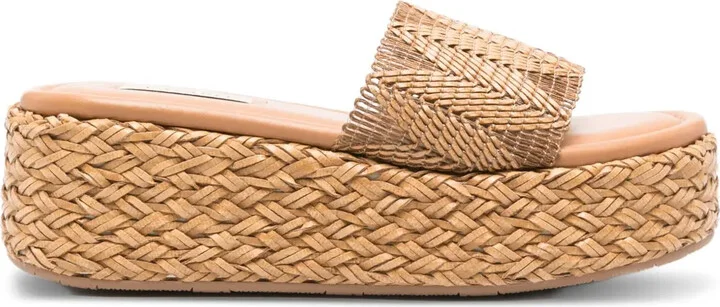 Woven Platform Heeled Mules