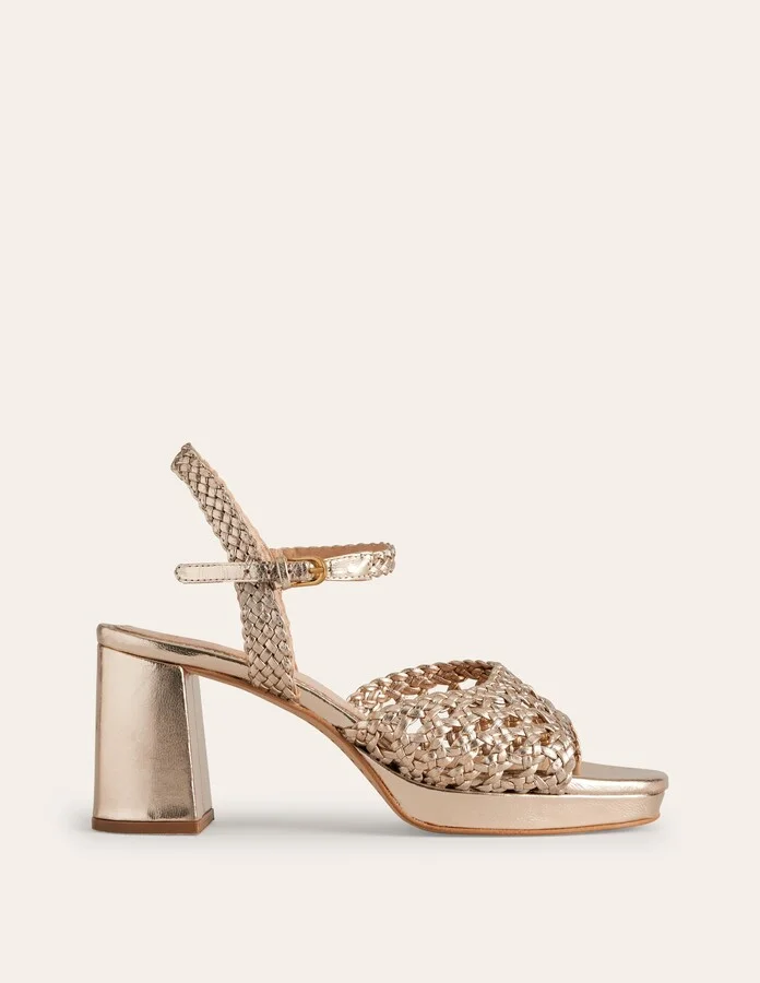 Woven Platform Sandals, Gold Metallic Leather - Image 2