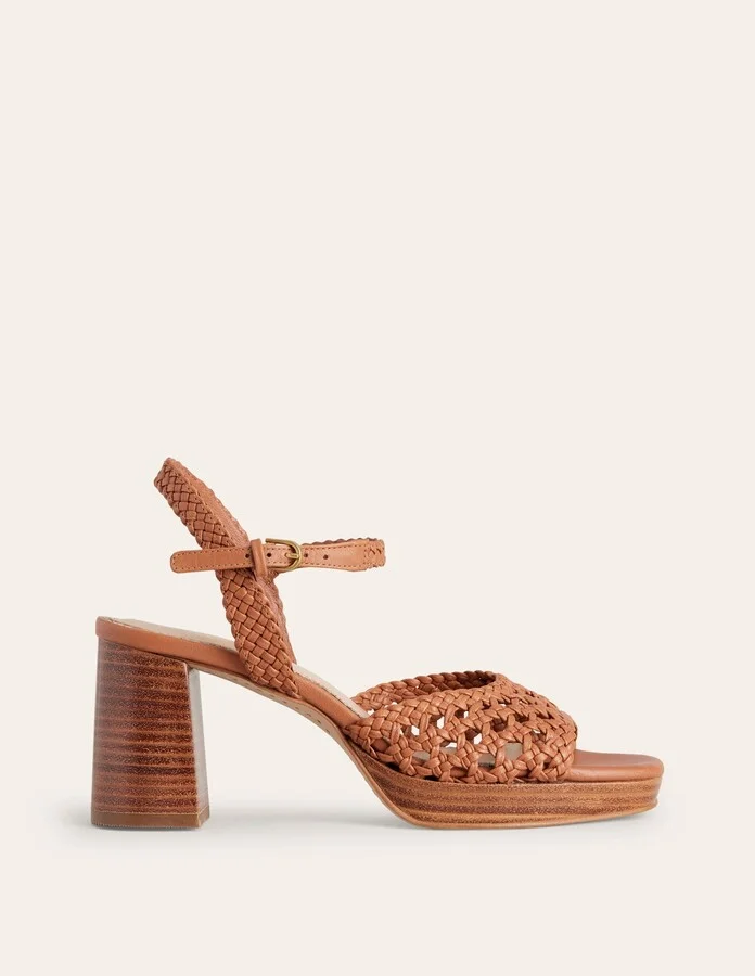Woven Platform Sandals, Gold Metallic Leather - Image 3