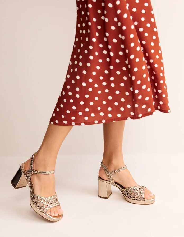 Woven Platform Sandals, Gold Metallic Leather