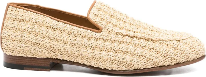 Woven Raffia Leather Loafers