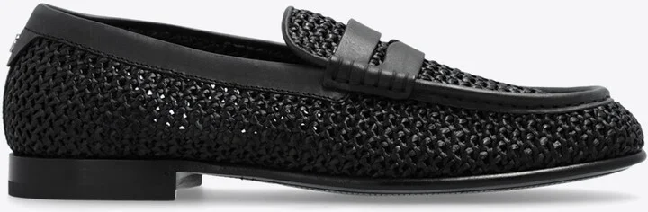 Woven-Raffia Penny Loafers
