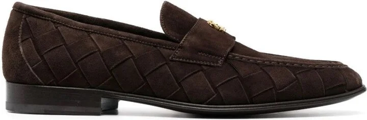 Woven Suede Loafers With Subtle Emblem