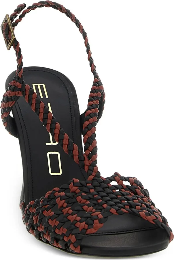 Woven Two-Tone Leather Sandals - Image 2