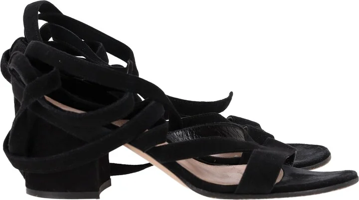 Wrap Sandal Heels in Black Suede