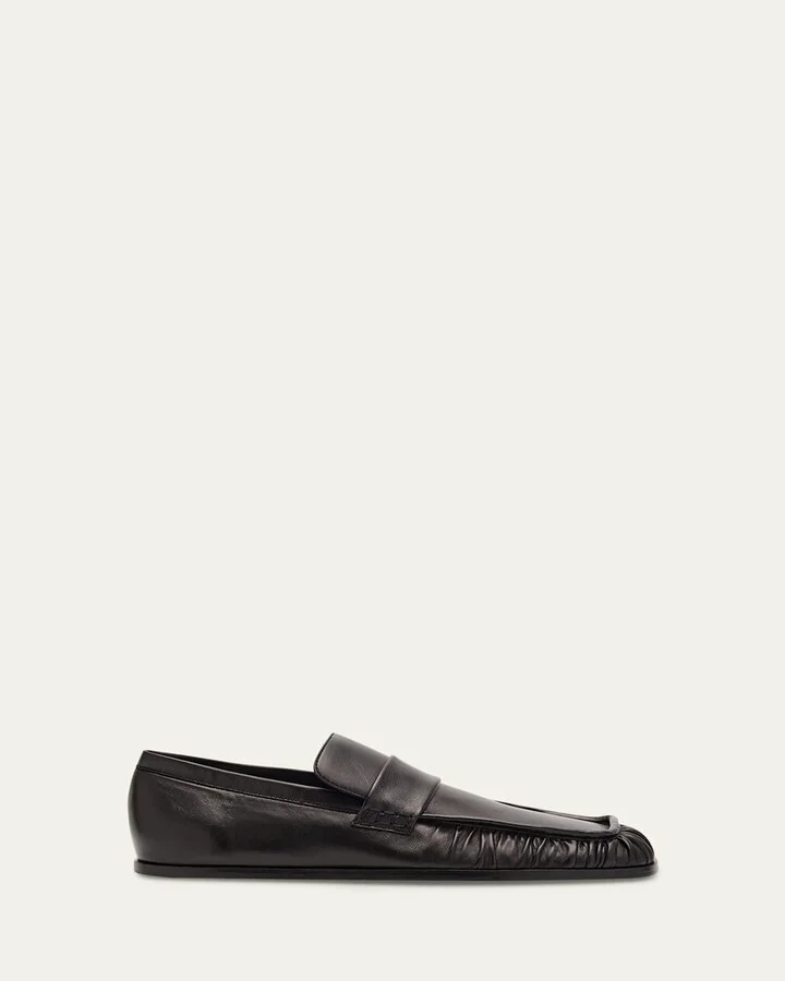 Wrinkled Leather Square-Toe Loafers
