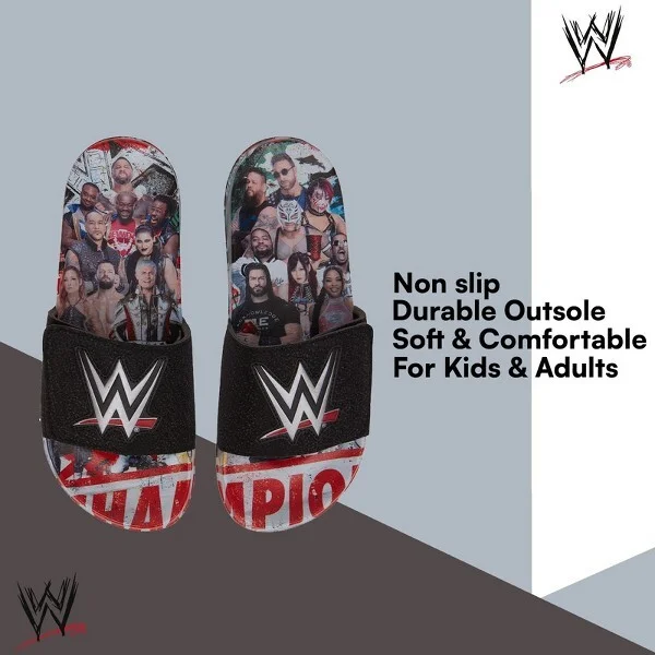 WWE Mens Championship Belt Slides - John Cena, Roman Reigns, Seth Rollins World Wrestling Champion Belt Slip On Slide Sandals (Black, ) - Image 2