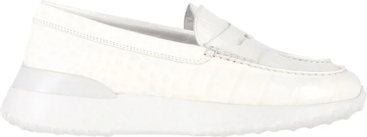 x Alber Elbaz Croc-Embossed Loafers in White Leather