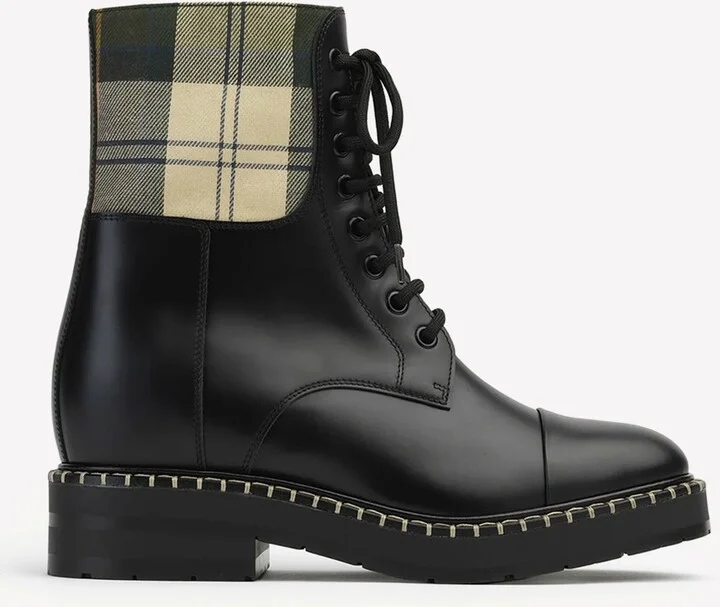 X Barbour Checked Combat Boots