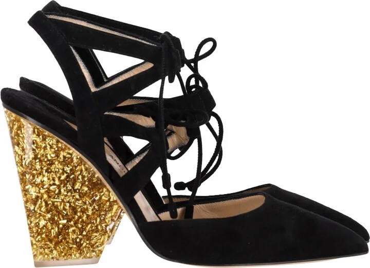 x Edie Parker Laced Pumps in Black Suede