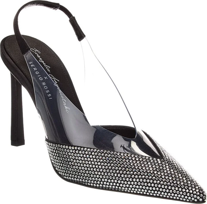 x Evangelie Smyrniotaki Satin & Vinyl Slingback Pump