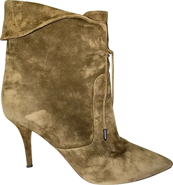 x Olivia Palermo Stiletto Boots in Green Suede