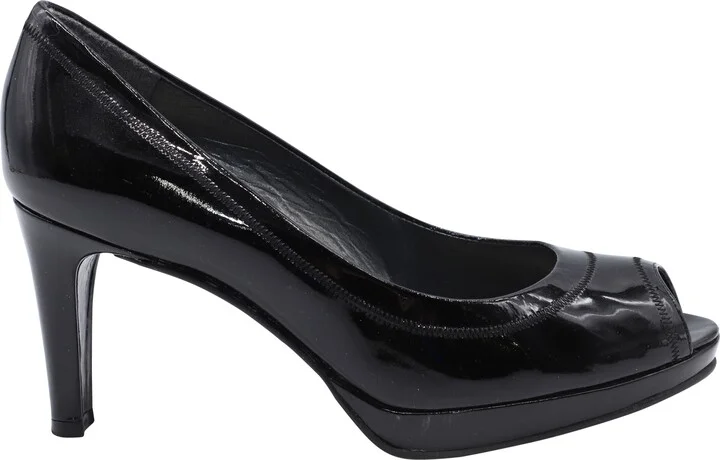 x Russel Bromley Peep-Toe Pumps in Black Patent Leather