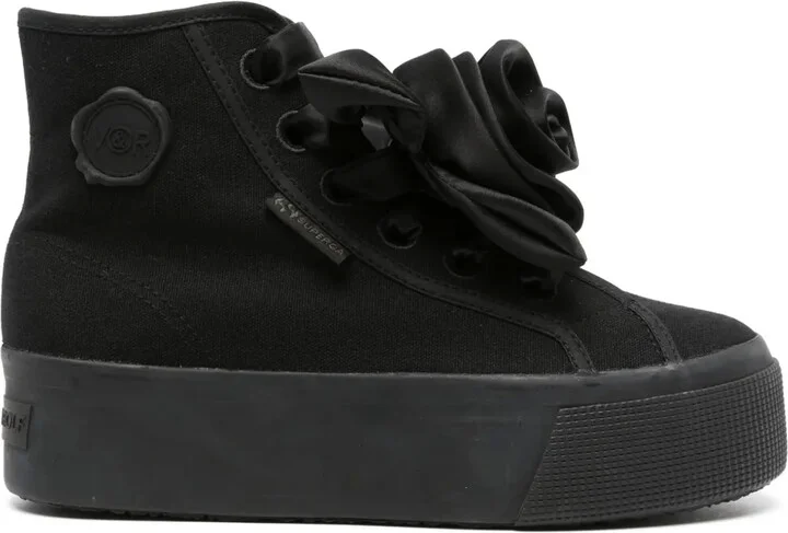 x Superga satin-rose high-top sneakers