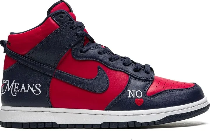 x Supreme SB Dunk High "By Any Means Navy/Red" sneakers