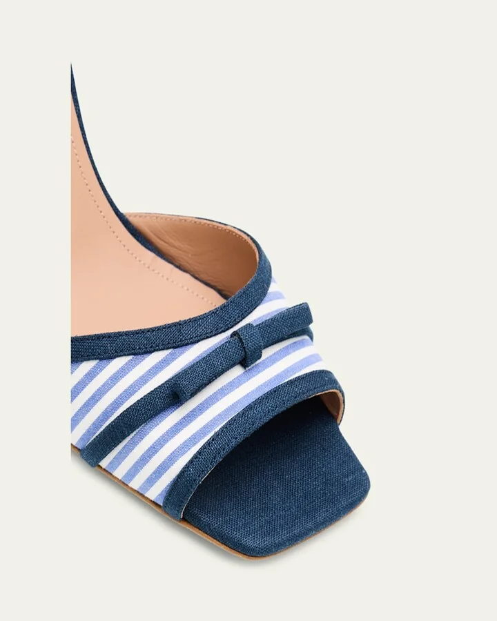 x Tabitha Simmons Isla Striped Bow Mule Wedge Sandals - Image 4