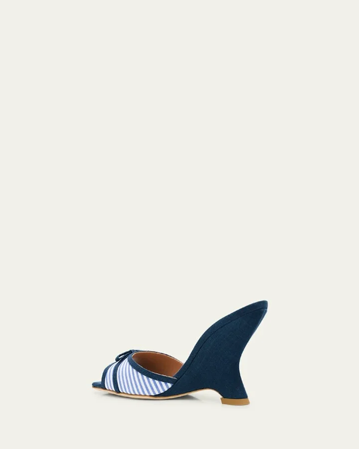 x Tabitha Simmons Isla Striped Bow Mule Wedge Sandals - Image 5