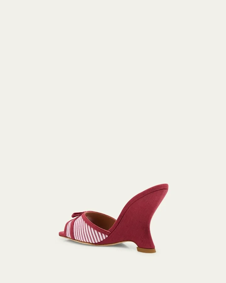 x Tabitha Simmons Isla Striped Bow Mule Wedge Sandals - Image 2