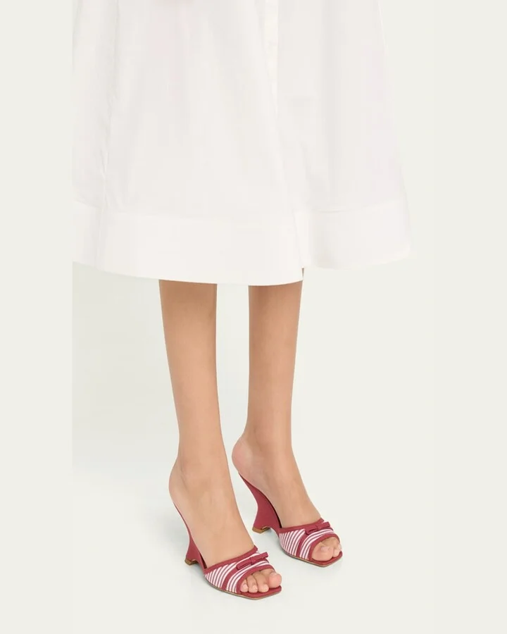 x Tabitha Simmons Isla Striped Bow Mule Wedge Sandals - Image 9