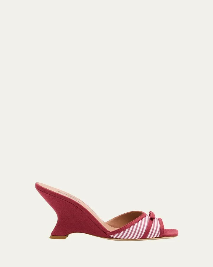 x Tabitha Simmons Isla Striped Bow Mule Wedge Sandals