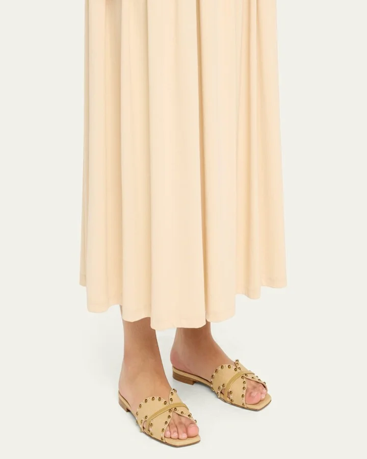 x Tabitha Simmons Keke Studded Linen Flat Slide Sandals - Image 4