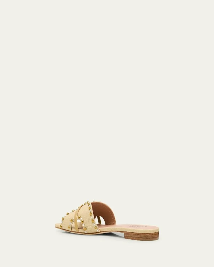 x Tabitha Simmons Keke Studded Linen Flat Slide Sandals - Image 5
