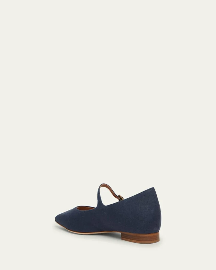 x Tabitha Simmons Linen Pointed-Toe Mary-Jane Flats - Image 2