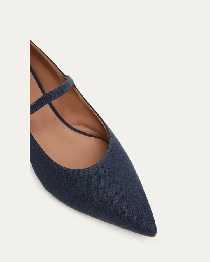 x Tabitha Simmons Linen Pointed-Toe Mary-Jane Flats - Image 3