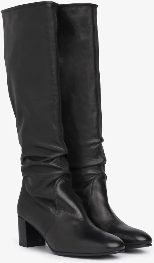 Xantia Tall Midi Slouch Leather Boots In Black